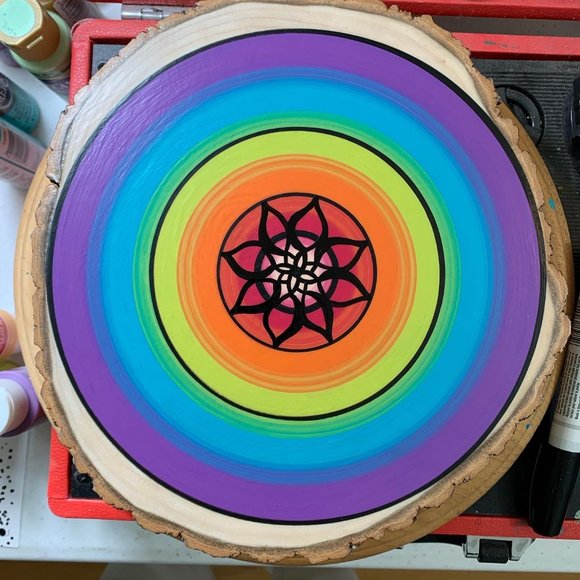 Mandala Wood Slice Wall Art Fine Art Acrylic Painting Custom Home Decor Sustaina - Picture 10 of 13